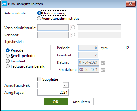 av-sup BTW aangifte opstellen menu