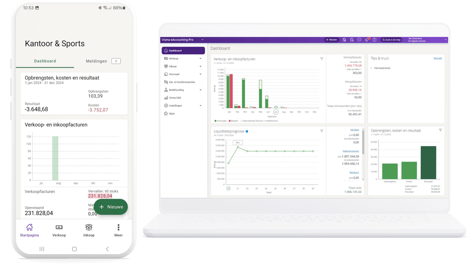 Dashboards mobiel + laptop - screenshots eA