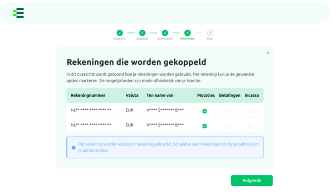 Rekeningen die worden gekoppeld