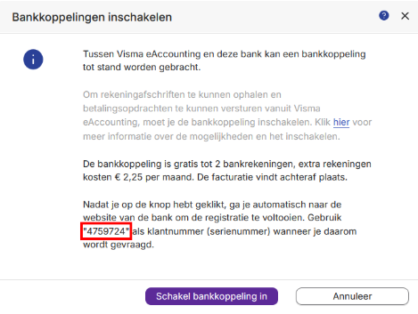 Serienummer bankkoppeling